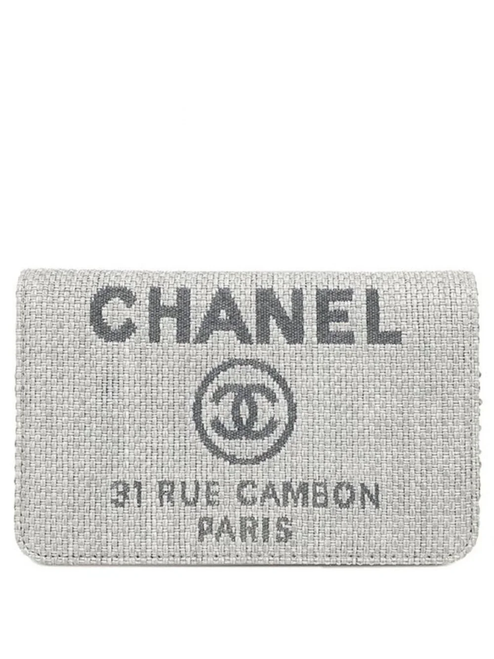 Chanel Chain Wallet Deauville Canvas Leather Gray Silver Logo CC Shoulder Bag 24